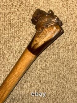 Antique Hardwood Sectioned Walking Stick Cane Hand-Carved Hippopotamus Top