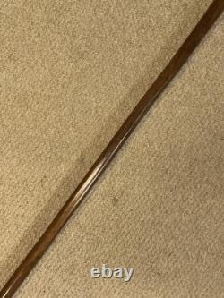 Antique Hardwood Walking Stick / Cane Hand-Carved Glass-Eyed Lion Handle