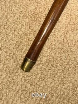 Antique Hardwood Walking Stick / Cane Hand-Carved Glass-Eyed Lion Handle