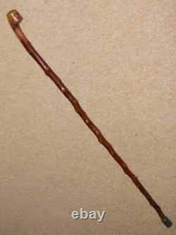 Antique Hawthorn Walking Stick Pommel Top With Hand-Carved Grotesque Face 84cm