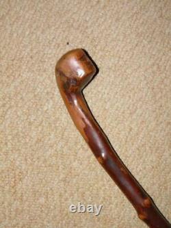 Antique Hawthorn Walking Stick Pommel Top With Hand-Carved Grotesque Face 84cm