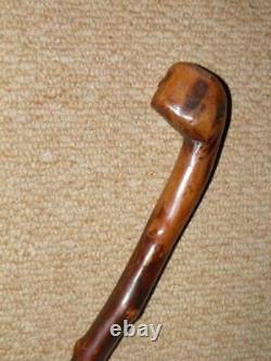 Antique Hawthorn Walking Stick Pommel Top With Hand-Carved Grotesque Face 84cm