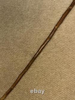 Antique Hazel Walking Stick Cane Hand-Carved Grotesque Folk Art Man Head Top