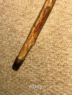 Antique Hazel Walking Stick Cane Hand-Carved Grotesque Folk Art Man Head Top