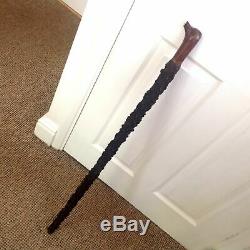 Antique Heavy Black Thorn Folk Art Style Carved Bird Head Staff-walking Stick