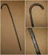 Antique Intricately Carved Floral Bamboo Crook Walking Stick/Cane