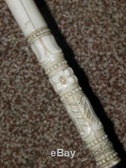 Antique Intricately Carved Floral Topped Ladies Ebonised Dress Cane 86cm