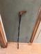 Antique Irish Blackthorn Foot Carved Walking Stick Folk Art Style Double twist