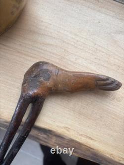 Antique Irish Blackthorn Foot Carved Walking Stick Folk Art Style Double twist
