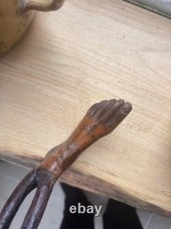 Antique Irish Blackthorn Foot Carved Walking Stick Folk Art Style Double twist