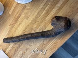 Antique Irish Blackthorn Shillelagh, Knobkerrie Walking Stick with Harp Carvings