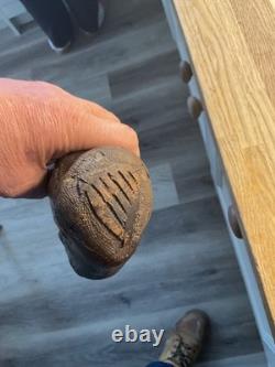 Antique Irish Blackthorn Shillelagh, Knobkerrie Walking Stick with Harp Carvings