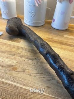Antique Irish Blackthorn Shillelagh, Knobkerrie Walking Stick with Harp Carvings
