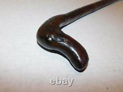 Antique Irish Hand Carved Club Swagger Walking Stick Figural Head Jeweled Eyes