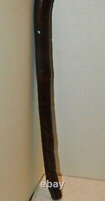 Antique Irish Hand Carved Club Swagger Walking Stick Figural Head Jeweled Eyes