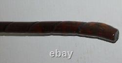 Antique Irish Hand Carved Club Swagger Walking Stick Figural Head Jeweled Eyes