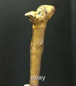 Antique Irish Shillelagh Walking Cane Stick Hand Carved Face Cross Eyed Man