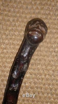 Antique Irish Traditional Shillelagh Club With Hand Carved Monkeys Face 59cm