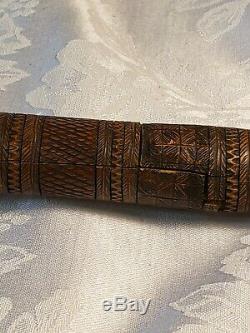 Antique Japanese Carved Bamboo Walking Stick/Cane. 4 Samurai portrait. 36in
