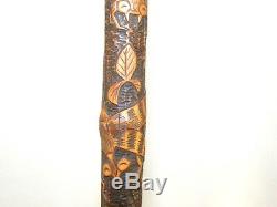 Antique Japanese Carved Bamboo Walking Stick Meiji Period Insects Butterflies