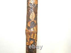 Antique Japanese Carved Bamboo Walking Stick Meiji Period Insects Butterflies