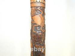 Antique Japanese Carved Bamboo Walking Stick Meiji Period Insects Butterflies