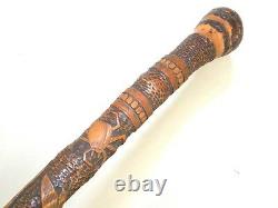 Antique Japanese Carved Bamboo Walking Stick Meiji Period Insects Butterflies