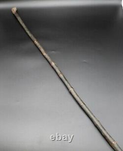 Antique Japanese Meiji Old Scholar Head Carved Bamboo Wood Walking Stick Cane