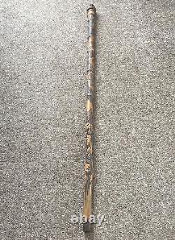 Antique Japanese Meiji Period Hand Carved Bamboo Walking Cane Stick C. 19th Cent