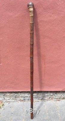 Antique Japanese Meiji Period Hand Carved Bamboo Walking Cane Stick C. 19th Cent