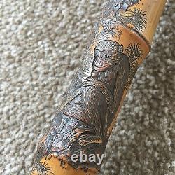 Antique Japanese Meiji Period Hand Carved Bamboo Walking Cane Stick C. 19th Cent