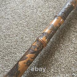 Antique Japanese Meiji Period Hand Carved Bamboo Walking Cane Stick C. 19th Cent