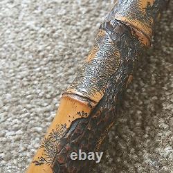 Antique Japanese Meiji Period Hand Carved Bamboo Walking Cane Stick C. 19th Cent