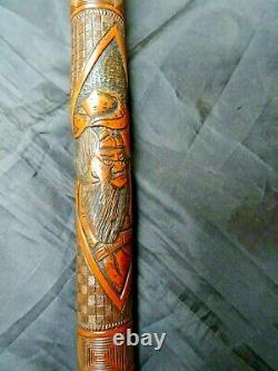 Antique Japanese Meiji Period Hand Carved Bamboo Walking Cane Stick Fine Carving