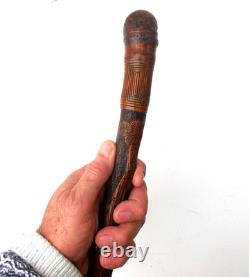 Antique Japanese Meiji Period Hand Carved Bamboo Walking Stick Geese Trees c1890