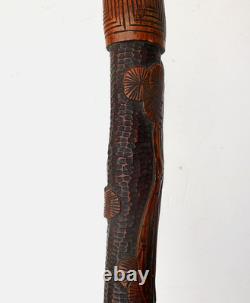 Antique Japanese Meiji Period Hand Carved Bamboo Walking Stick Geese Trees c1890