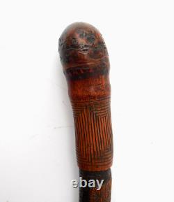 Antique Japanese Meiji Period Hand Carved Bamboo Walking Stick Geese Trees c1890