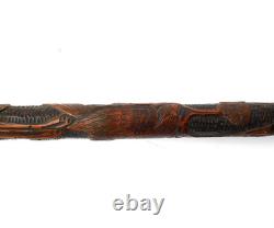 Antique Japanese Meiji Period Hand Carved Bamboo Walking Stick Geese Trees c1890