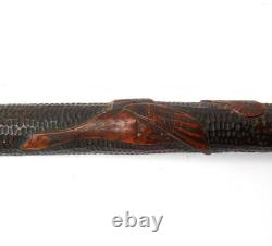 Antique Japanese Meiji Period Hand Carved Bamboo Walking Stick Geese Trees c1890