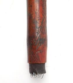Antique Japanese Meiji Period Hand Carved Bamboo Walking Stick Geese Trees c1890