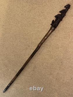 Antique Japanese Walking Stick Cane Intricate Hand Carved Three Wise Monkeys