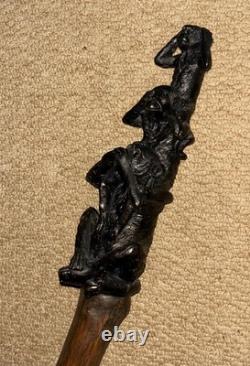 Antique Japanese Walking Stick Cane Intricate Hand Carved Three Wise Monkeys