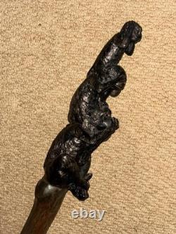 Antique Japanese Walking Stick Cane Intricate Hand Carved Three Wise Monkeys