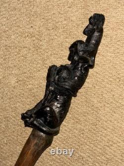 Antique Japanese Walking Stick Cane Intricate Hand Carved Three Wise Monkeys
