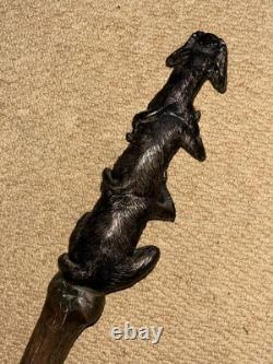 Antique Japanese Walking Stick Cane Intricate Hand Carved Three Wise Monkeys