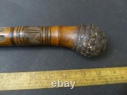 Antique Japanese carved Bamboo cane with root ball carved with Samurai figures