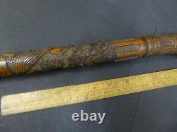 Antique Japanese carved Bamboo cane with root ball carved with Samurai figures