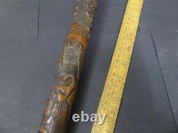 Antique Japanese carved Bamboo cane with root ball carved with Samurai figures