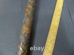 Antique Japanese carved Bamboo cane with root ball carved with Samurai figures