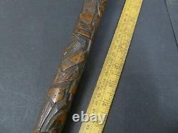 Antique Japanese carved Bamboo cane with root ball carved with Samurai figures